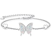 Silikepa Butterfly Bracelet for Women 925 Sterling Silver Butterfly Bracelet Adjustable Bracelet with Opal/Abalone Butterfly Jewelry Gift for Women