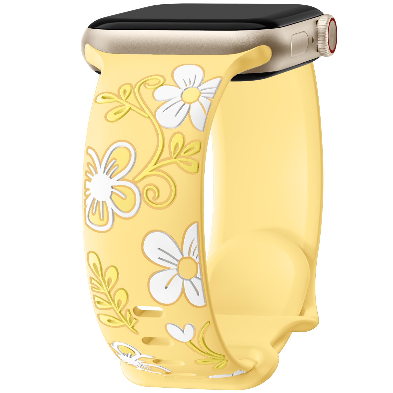 Witzon Cute Floral Band Compatible with Apple Watch Bands For Women 38mm 42mm 41mm 40mm 44mm 45mm 46mm 49mm, Engraved Flower Soft Silicone Inlay Strap for iWatch Series 11 10 9 8 7 6 5 4 3 2 SE Ultra