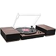 MPK Bluetooth Record Player,Turntable HiFi System with Bookshelf Speakers, 3-Speed Belt-Drive Vinyl Turntable for Vinyl Records with Wireless Playback and Auto-Stop,Walnut Wood