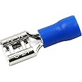 Baomain 1/4" Female Quick disconnects Vinyl Insulated Spade Wire Connector Electrical Crimp Terminal 16-14 AWG 6.3mm FDD 2-250 Blue (200PCS)