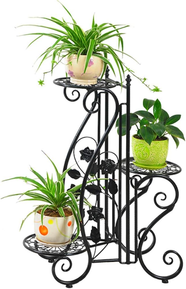 ZGXY Plant Stand 3-Tier Flower Metal Pot Stand Rack Organizer Display Shelf Holder 3-Flower Pot Garden Patio Standing Plant Gifts & Decor (Black)