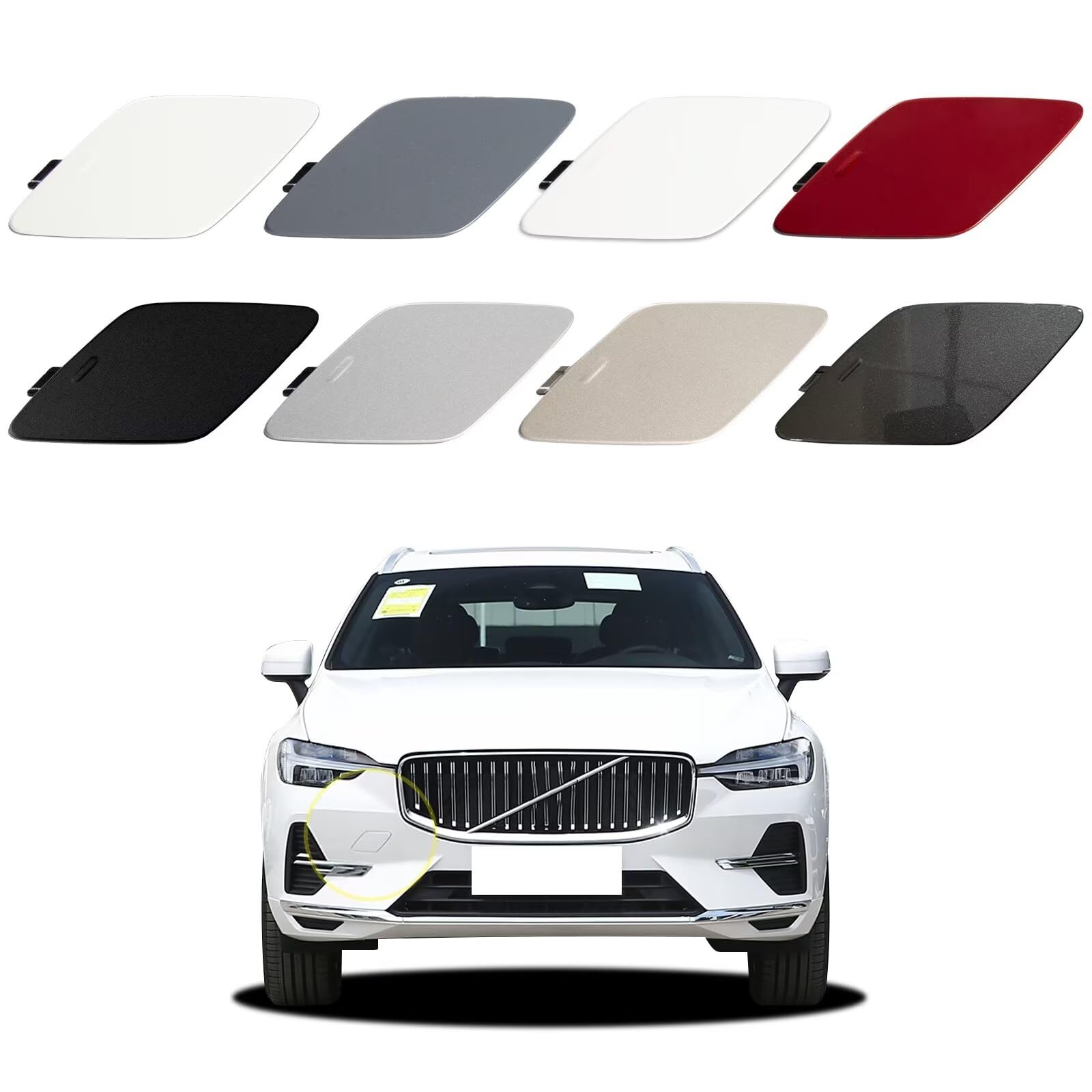 Photo 1 of Car Front Bumper Tow Hook Cover Compatible with Volvo XC60 Basic Version 2022 2023 Trailer Cover Cap 32234934 Tow Hook Cap Towing Eye Cap Flash Silver Gray