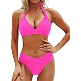 Yonique Women Two Piece Bathing Suits Push Up Bikini Set Halter Swimsuit Vintage Swimwear