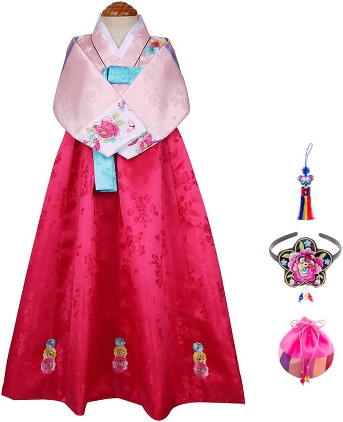 Skyroad Korean Traditional Hanbok Set for Baby Through Girl (Made in Korea) (6 Items Total) (Dol Bok from Age 1 to 15)