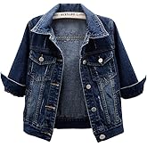Women's Short Denim Jacket Round Neck Denim Three Quarter Sleeves Light Blue Jacket