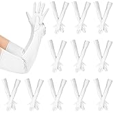 Toyosport 12 Pairs Long White Women's Elbow Length Satin Gloves, approx. 21 Inch Vintage 1920s Flapper Costume Accessory, Elegant Wedding Party, Masquerade Banquet Attire