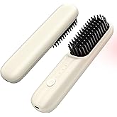 Cordless Hair Straightener Brush, Portable Straightening Brush for Women, Mini Negative Ion Hot Comb for Travel, 30Mins Auto-Off, USB Rechargeable, Fast Heating 3 Temperature Settings (White)