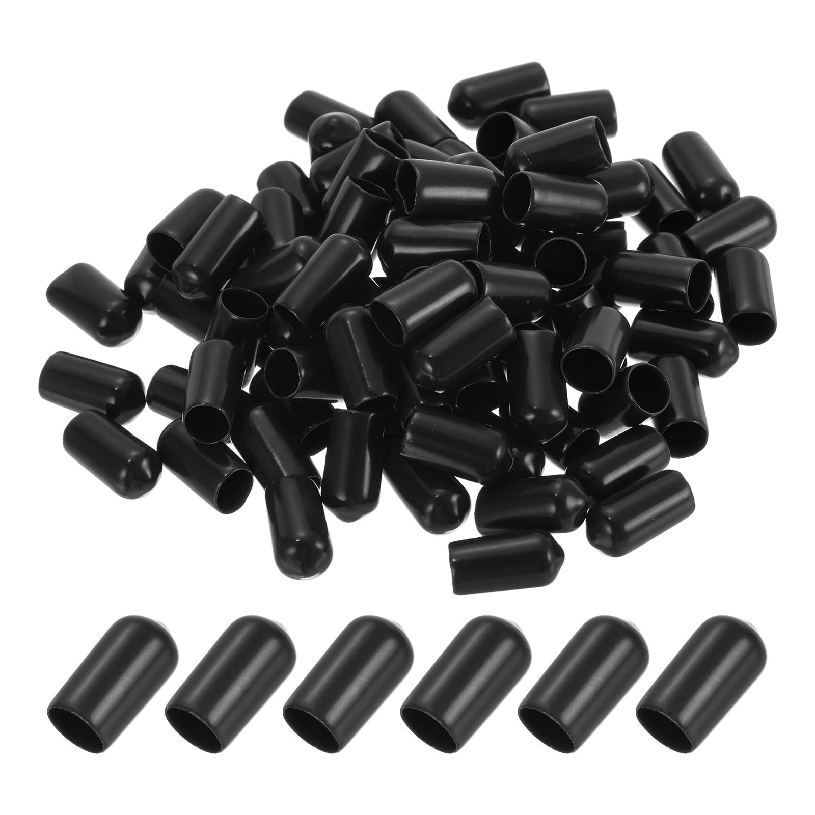 PATIKIL 8.5MM Vinyl Rubber End Caps, 100 Pack Flexible Bolt Screw Covers Caps Round Thread Protector Caps for Metal Tubing Rod Bolts, Black