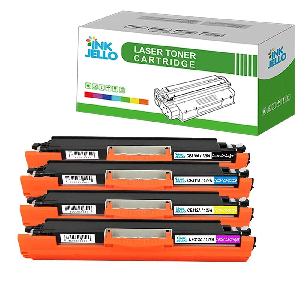InkJello Compatible Toner Cartridge Replacement for HP Colour LaserJet CP1025 CP1025nw Pro 100 color MFP M175a M175nw Pro 200 CE310A CE311A CE312A CE313A (Black/Cyan/Yellow/Magenta, 4-Pack)
