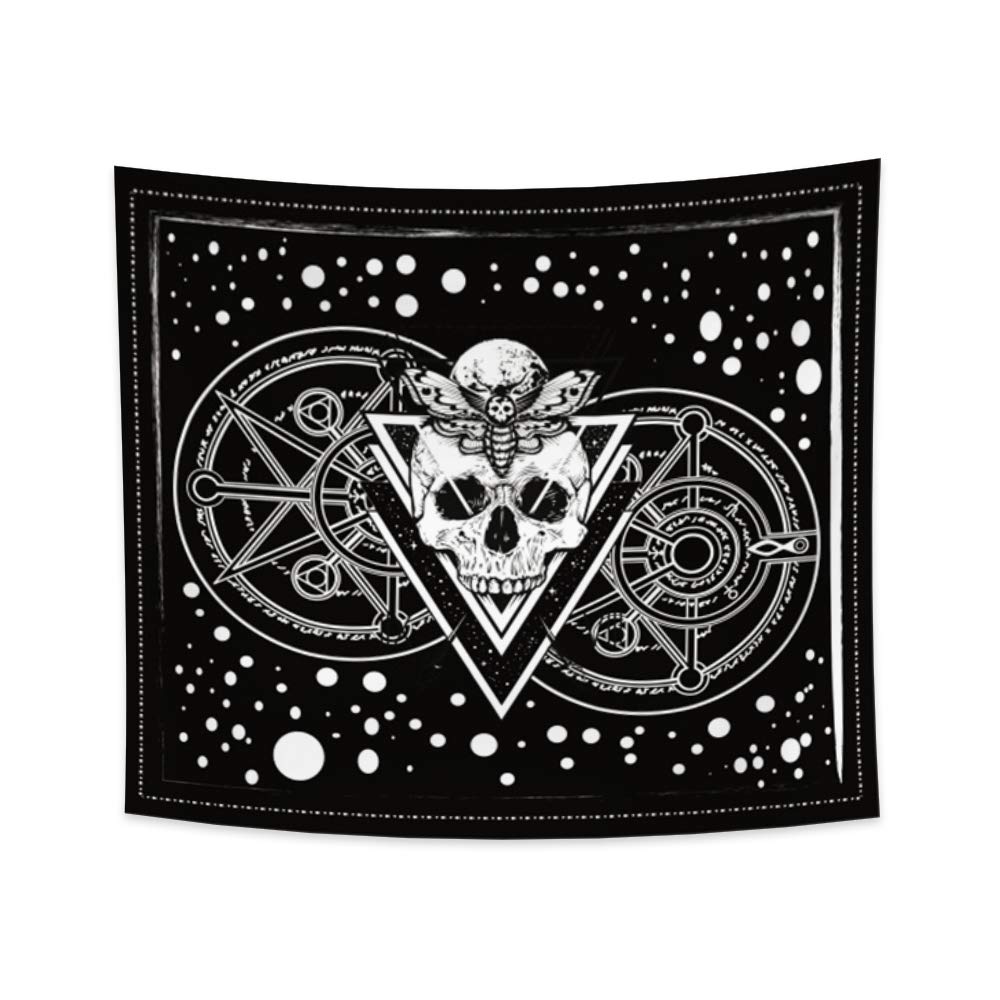 YONGFOTO 180x160cm Sugar Skull Tapestry, Head Skeleton Tapestries Moon Insect Butterfly White Dots Compass Divination Wall Hanging Tapestry for Living Room Dorm Decor Sofa Carpet Blanket