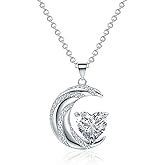JULLJUS Silver Birthstone Moon Necklace for Women, Cubic Zirconia Crescent Moon Heart Birthstone Pendant, Silver Jewelry Gift, Birthday Christmas Valentine's Day Gifts for Her Mom Wife Daughter