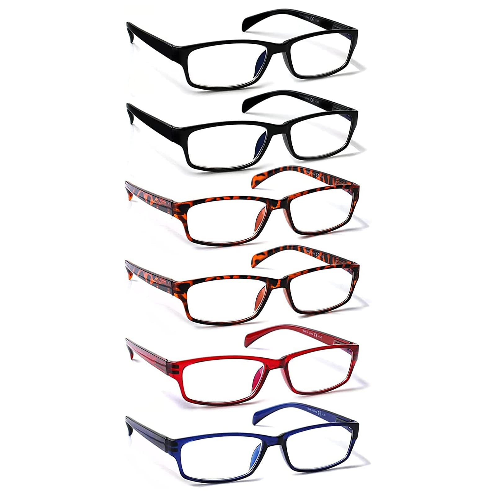 Kerecsen 6 Pack Fashion Reading Glasses for Women Men Blue Light Blocking Anti UV Readers with Spring Hinge