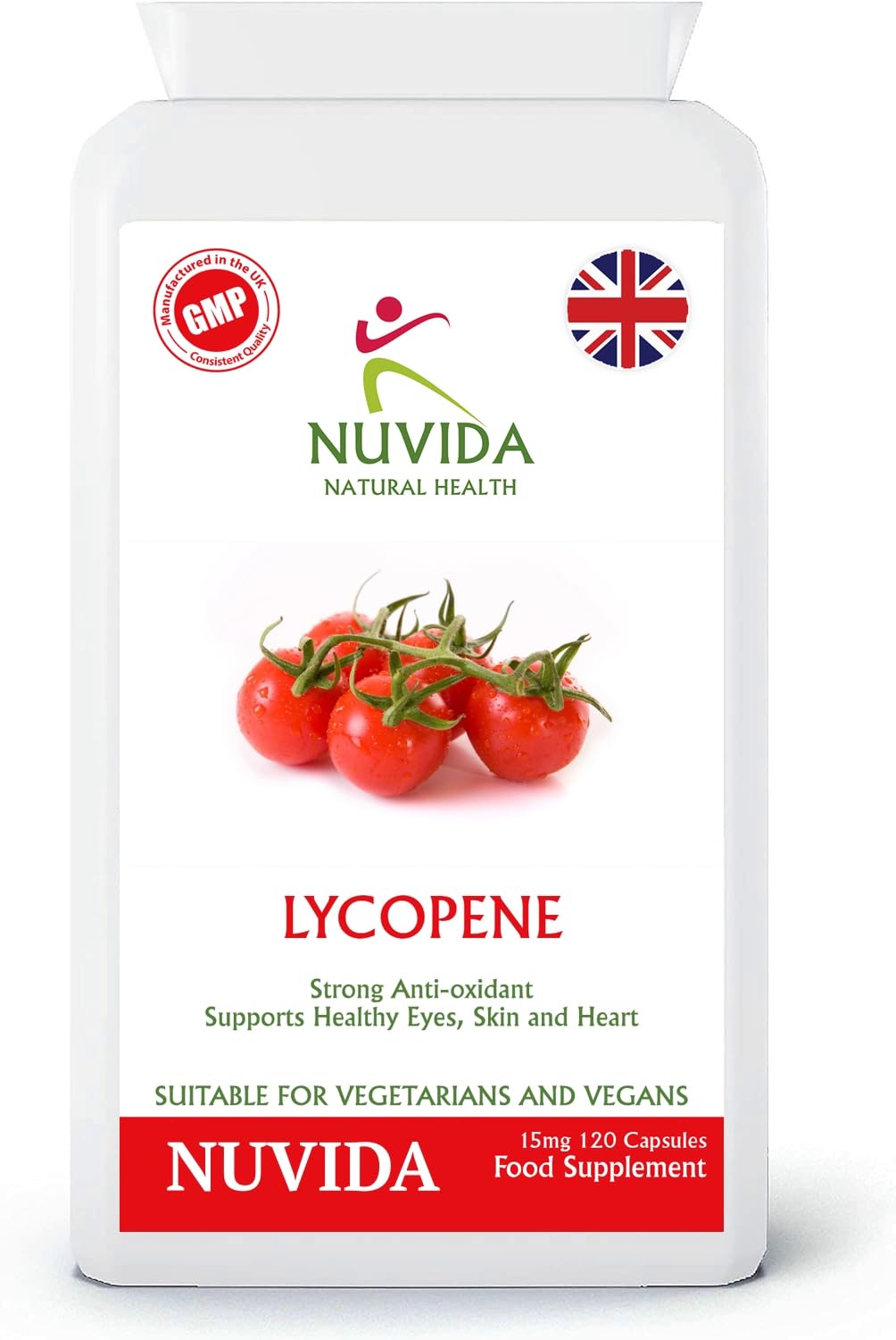 Nuvida Lycopene - 120 High Strength Lycopene Capsules - 15mg from 150mg of Tomato Powder - Powerful Antioxidant - Daily Nutritional Supplement - Up to 4 Months Supply