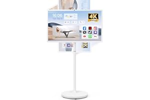 BISPRICO 32-Inch Portable Smart TV with 1080p Display, Full Swivel Rotation, 4K Webcam, Android 13 OS, 8GB RAM + 128GB Storage, 8-10H Battery, Rolling TV with Remote Control