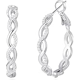 Senteria 925 Sterling Silver Earrings Hoops for Women Lightweight Twisted Hoop Earrings With Cubic Zirconia Hypoallergenic Hoops Earrings (20/30/40/50/60MM)