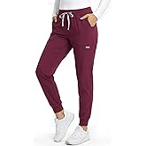 TINYLEMON Scrub Pants for Women - Slim Fit Soft Four Way Stretch Anti-Wrinkle Yoga Waistband Women Joggers 8 Pockets