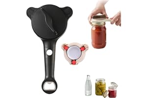 Adjustable Jar Opener for Seniors with Arthritis, 4-in-1 Multi-Function Bottle Opener, Ergonomic Kitchen Gadget for Weak Hand