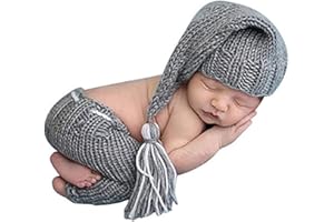 VEDORY Newborn Baby Photo Shoot Props Girl Boy Crochet Knit Hat Costume Stripe Hat Pants Overalls Photography Props