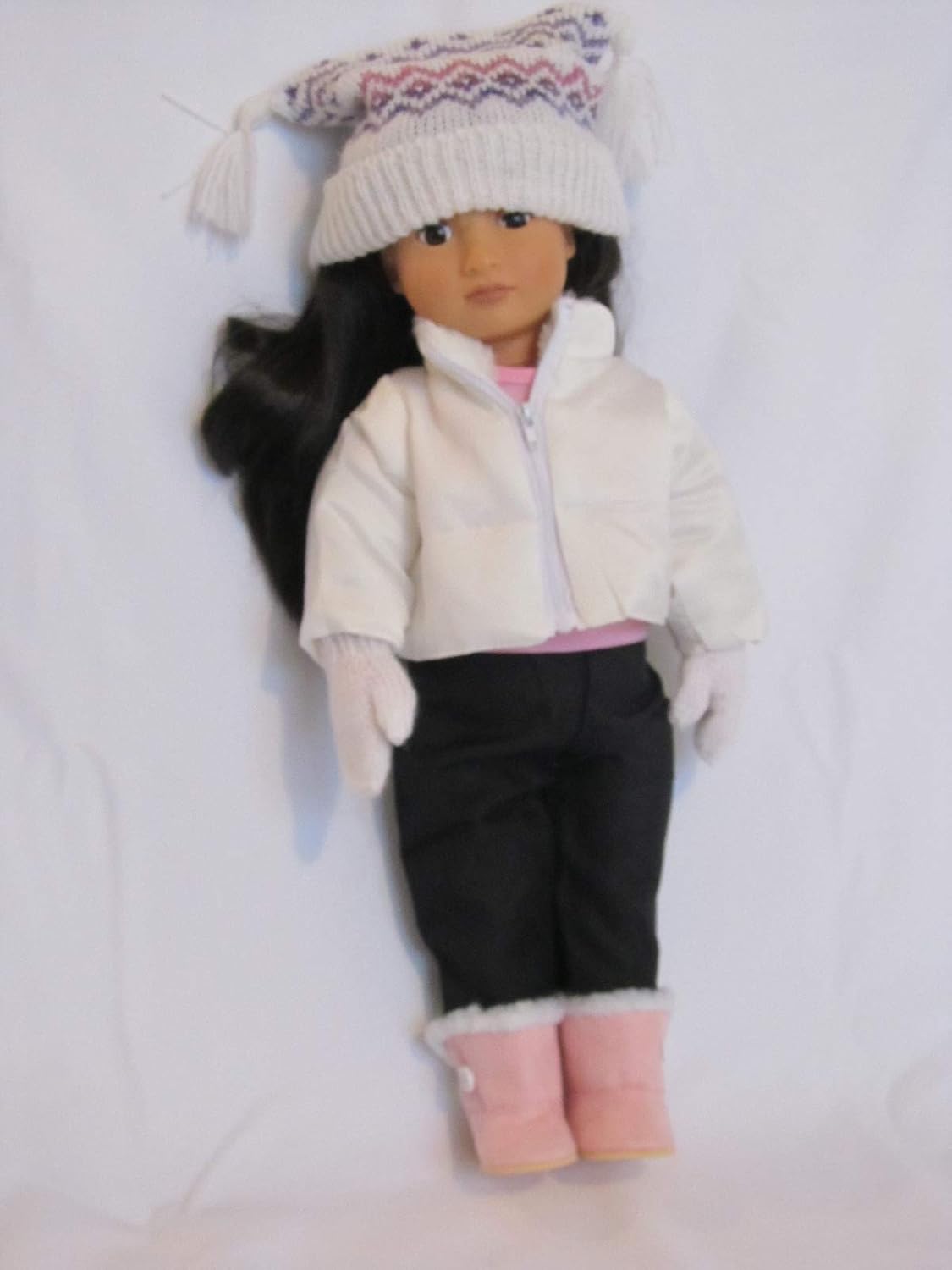 Winter holiday outfit with boots and mittens to fit 18″ dolls like
