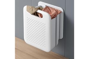 Goderewild Collapsible Laundry Basket, Space-Saving Wall-Mounted Hamper, Detachable Hanging Organizer for Home, Dorms, RVs, Measures 11.8" x 8" x 14.7" In (White)