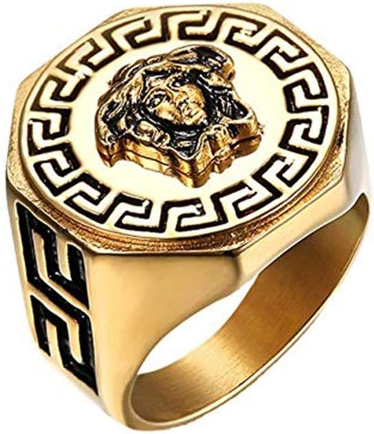 Bogist Mens Rings Titanium Steel Greek Mythology Medusa Head Sculpture Titanium Steel Rings