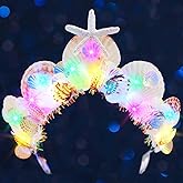 DRESBE Light Up Starfish Seashell Crown LED Mermaid Tiara Headband Glow Party Hair Accessories for Women