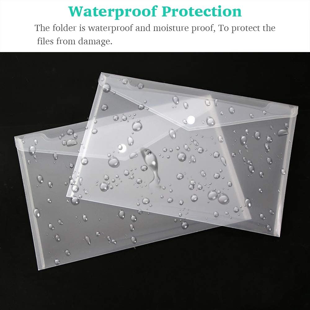 Clear Document Folders Transparent Filing Envelopes Waterproof Plastic Envelopes File Holder Filing Document Poly Envelope with Snap Button Closure for A4 Letter Paper Size (White/5 Pcs) : Office Products