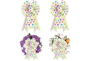 ESTIVAUX 2 Pieces Easter Bows for Wreath, Spring Wreath Bows Colorful Dots Stripes Burlap Bows Bows for Front Door Easter Spring Birthday Party Decorations