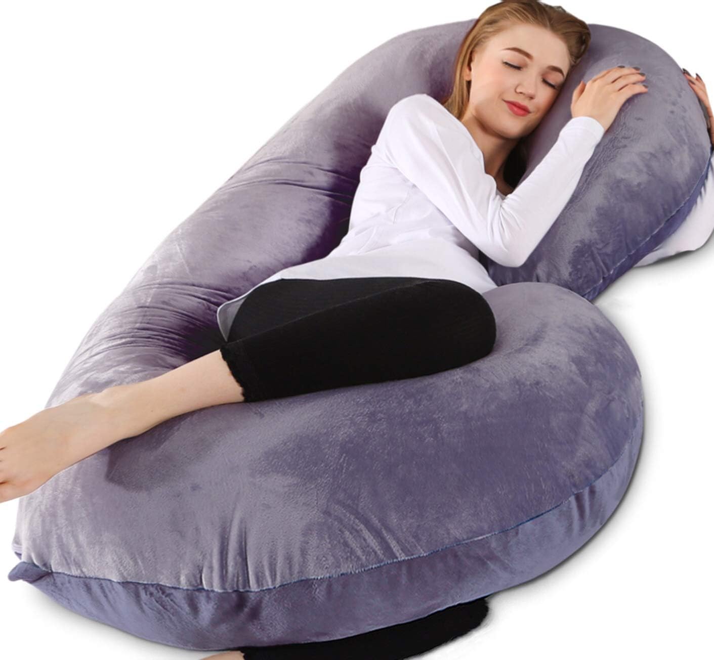 Chilling Home Pregnancy Pillow, 55 inches Full Body Pillow Maternity Pillow for Pregnant Women, Comfort C Shaped Zootzi Pillow with Removable Washable Velvet Cover(Grey, 55 x 28 inches): Home & Kitchen