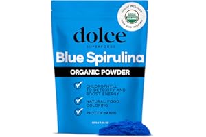 Dolce Superfoods Blue Spirulina Organic Powder – Premium Non-GMO Blue Algae for Smoothies, Drinks, and Recipes – Antioxidants, Energy, and Skin Benefits – 1.06oz