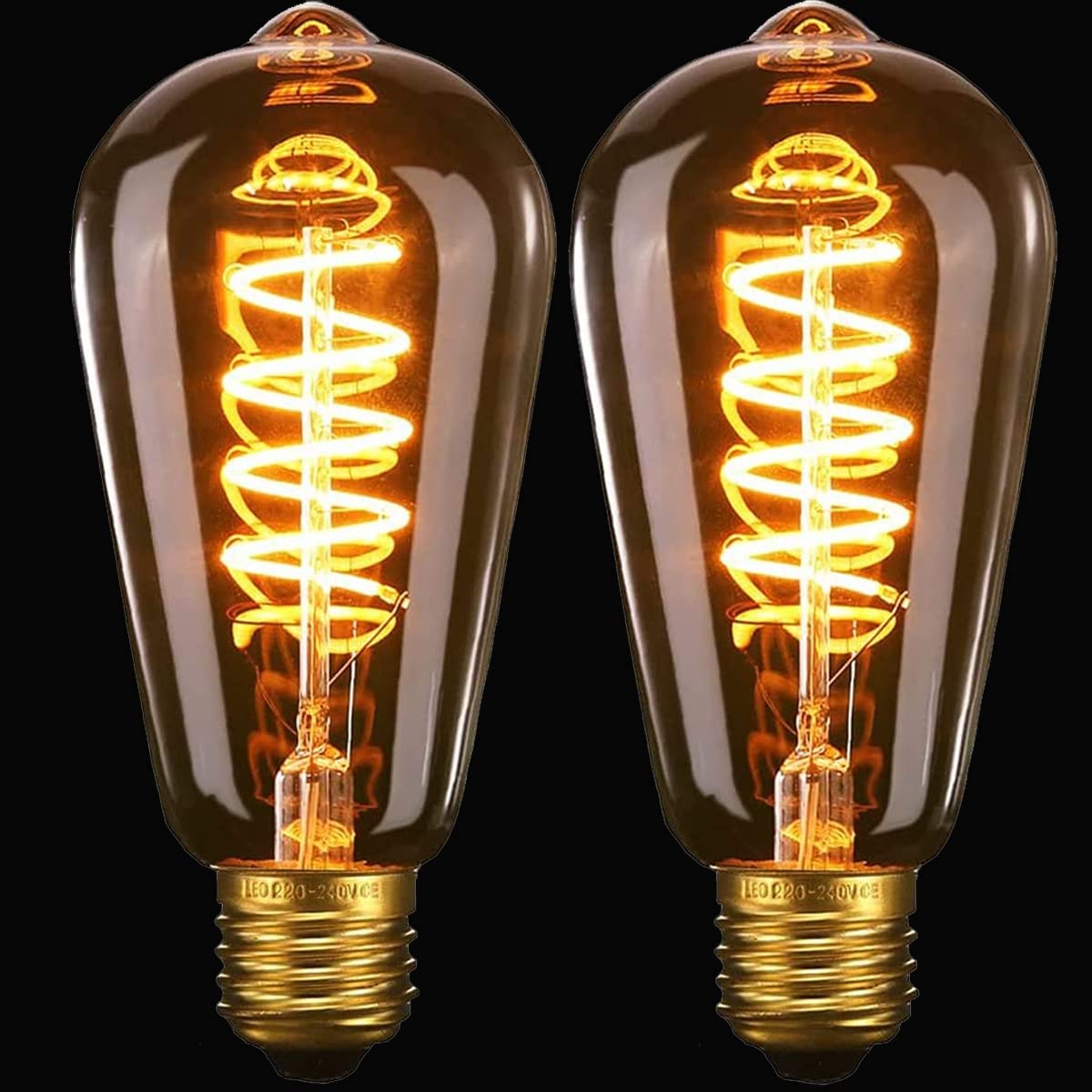 FASUTY Vintage Edison Light Bulb Dimmable ST64 Spiral Flexible LED Filament Bulbs,CRI>95 Decorative Bulbs Amber Glass Warm White 2200K,No Flicker Retro E27 Screw Bulb 4W 40W Equivalent -2 Pack — image 1