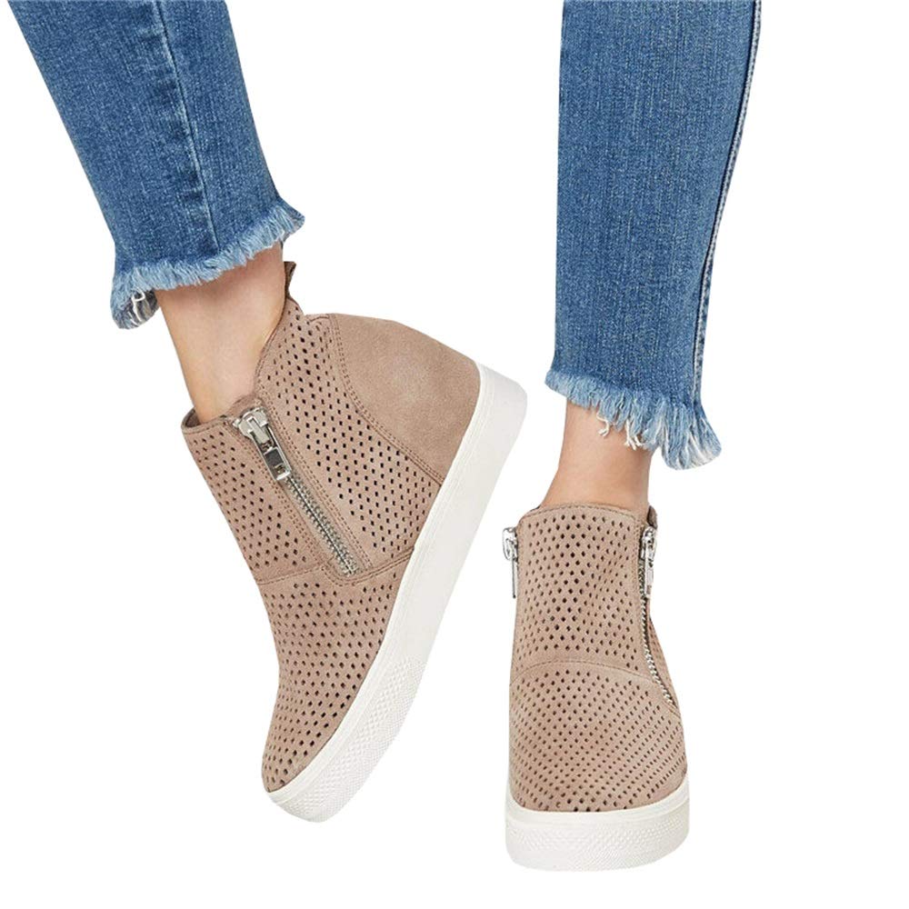 LAICIGO Womens Wedge Platform Sneakers Ankle Booties Heel Zipper Faux Leather Comfort Casual Shoes