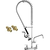 JZBRAIN Commercial Faucet with Sprayer, 36" Height 8 Inch Center Brass Constructed Wall Mount Kitchen Sink Faucet with Pull Down Pre-Rinse Sprayer and 12" Swing Spout Fit for 2/3 Compartment Sink
