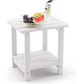 LUE BONA Outdoor Side Table, 2-Tier HDPS Small Patio Table, White | 2-Tier Shelf for Extra Storage, Small End Table for Pool, Porch, Balcony, Weather Resistant HDPS, Easy Clean