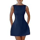 YMDUCH Women's Sexy Sleeveless Crew Neck Backless A-line Party Short Mini Dress
