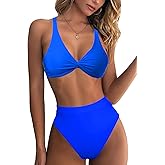 Forjunlyup Womens high Waisted Bikini Sets Front Twist Swimsuit Criss Cross Back Adjustable Straps Swimwear