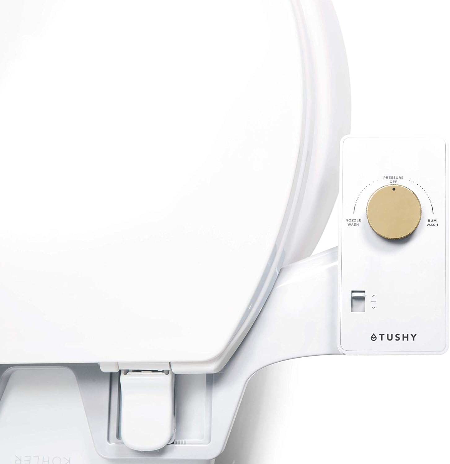 TUSHY Classic Bidet Toilet Seat Attachment – Modern Sleek Design – Fresh Clean Water Sprayer – Non-Electric Self Cleaning Adjustable Nozzle (White/Bamboo Knob) - - 