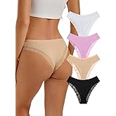 REORIA Womens Cotton Underwear Lace Cheeky Hipster Panties Sexy Low Rise Briefs 4 Pack