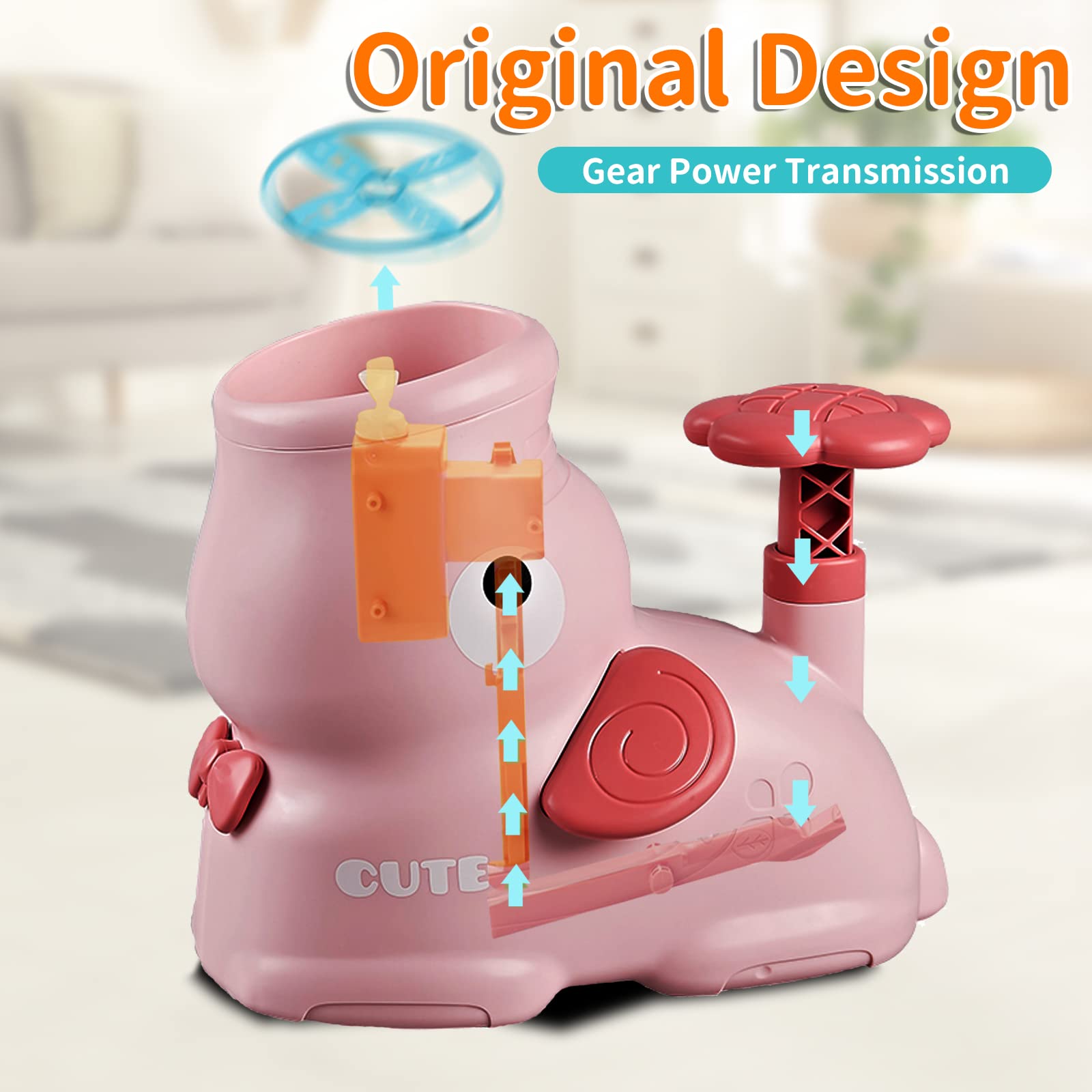 Outdoor Toys for Kids Ages 4-8, Flying Disc Launcher with 8 Discs and 2 Net Pockets - Perfect for Birthdays, Christmas, New Year (Pink)