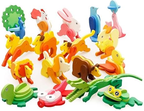 Elizi Enterprises Early Age 3D Wood Jigsaw Puzzles in Animals Shapes for Small Kids, Pack of 3 Different Patterns Puzzle (17.5x14.5cm) (Multi Color)
