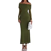 PRETTYGARDEN Fall Dresses for Women 2026 Elegant Off The Shoulder Long Sleeve Formal Wedding Guest Bodycon Maxi Dress
