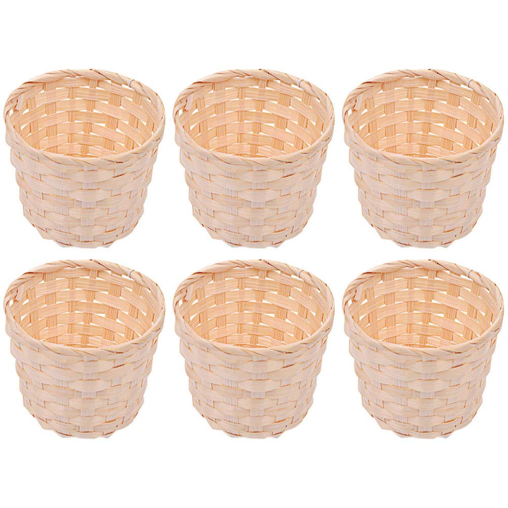 Milisten Bamboo Woven Basket 3.3 Inch Decorative Wicker Storage Box for Desktop Organiser Sundries Kitchen Bathroom Living Room Set of 6