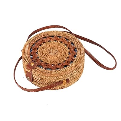 Handwoven Round Rattan Straw Bag with Bamboo Handle Morocco