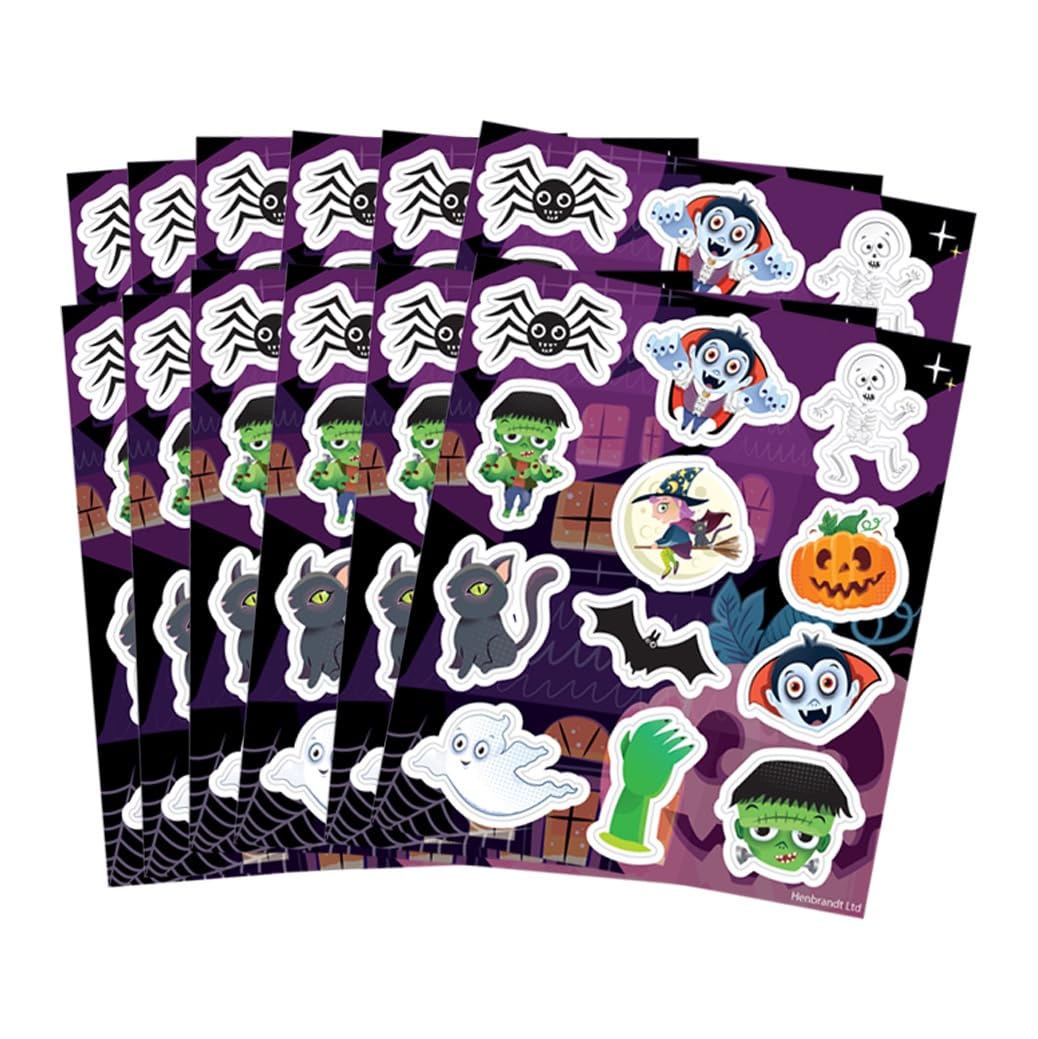 Henbrandt 12x Halloween Stickers Sheets Mini Halloween Stickers for Children Trick or Treat Party Bag Fillers Reward Stickers Arts and Crafts for Kids Loot Bag Lucky Dip Favours for Girls and Boys