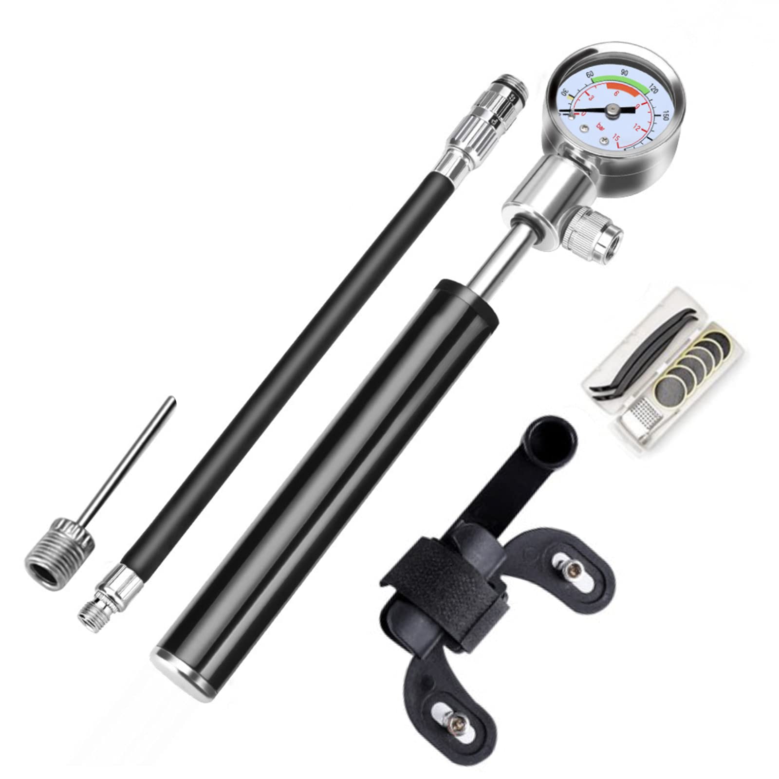 Senyucom Mini Bicycle Pump with 210 psi Pressure Gauge and Bike Tire Repair Tool Kit,Portable Frame Mounted Bracket, Bicycle Tire Air Pumps for Road Mountain BMX Bikes,Balls