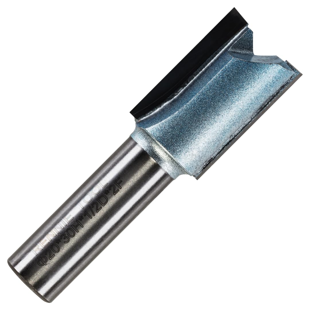 Rennie Tools - 20mm Cutting Diameter x 30mm Flute x 1/2" Shank TCT Tipped 2 Flute Straight Router Cutter Bit. Compatible With Makita Trend Festool Hikoki Dewalt Router Etc. 20mm Router Bit