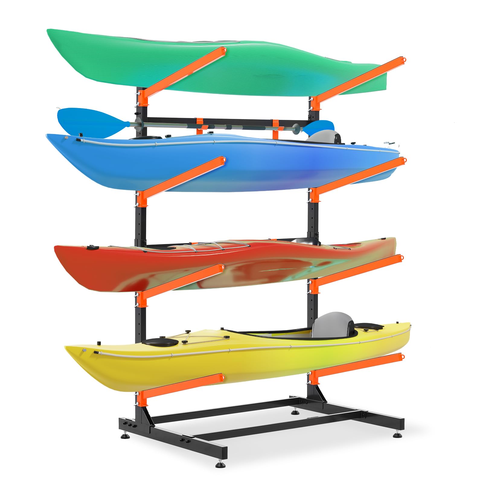 Photo 1 of UOKRR 4 Kayak Storage Rack, Freestanding Kayak Racks for Garage, Heavy Duty Adjustable Kayak Stand Indoor Outdoor Storage Rack for Kayaks, Canoes, Surfboard & Paddleboard (4 Levels with paddle hook)