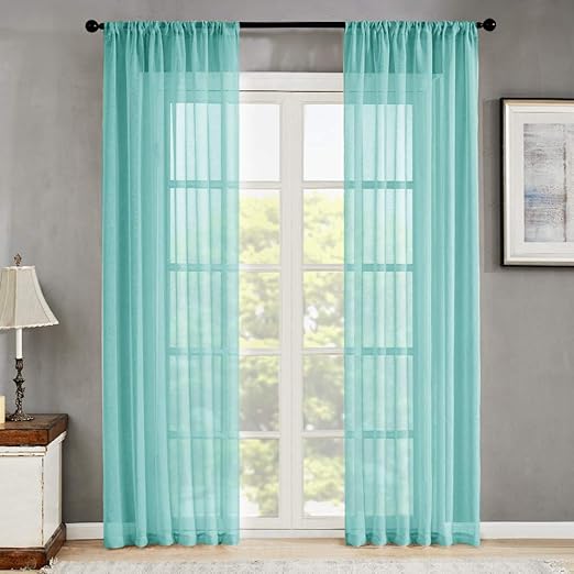 Amazon Com Mrtrees Sheer Curtains 95 Inch Length Aqua Blue Living
