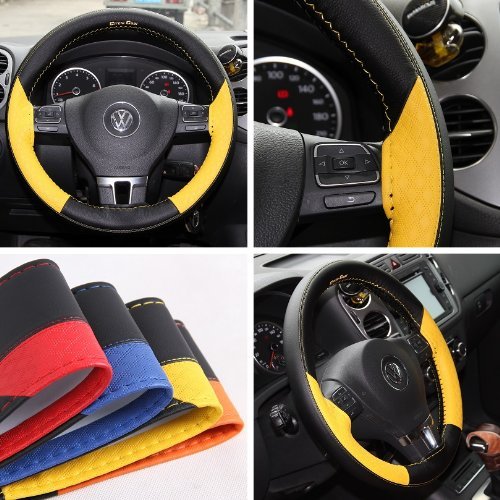 Buy Circle Cool 47017 Yellow and Black PVC Leather Steering Wheel