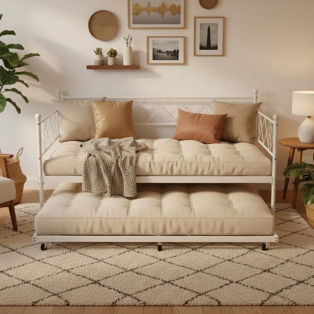 Photo 1 of ***FACTORY SEALED***OPENED FOR INSPECTION******STOCK PHOTO FOR REFERENCE ONLY***Queen Size Metal Platform Bed Frame with Modern Iron-Art Headboard/Heavy Duty Steel Slats Support/Under Bed Storage/No Box Spring Needed/Easy Assembly/Noise-Free/White